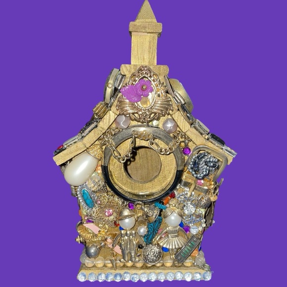 Unique, One-of-a-Kind, Jewelry Decorated Birdhouse! Beautiful! - Picture 8 of 11
